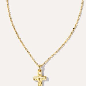 Kendra Scott hammered Gold Cross Pendant Necklace new with pouch